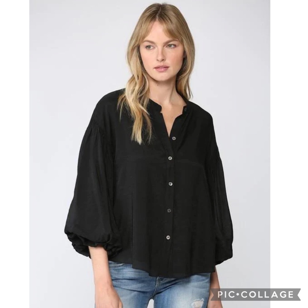 FATE Dramatic Puff Sleeve Button Down Shirt